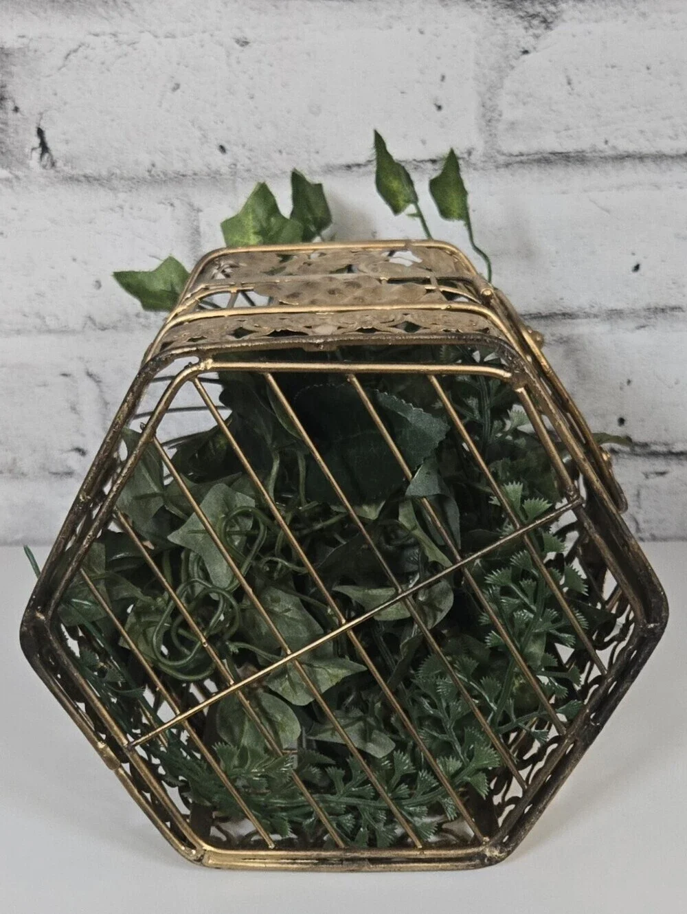 Vintage Gold Bird Cage Grapevine Filigree Cottagecore Hanging Decor